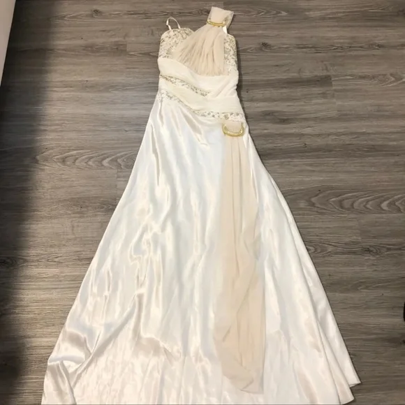 White Satin Prom Maxi Dress - Picture 3 of 10